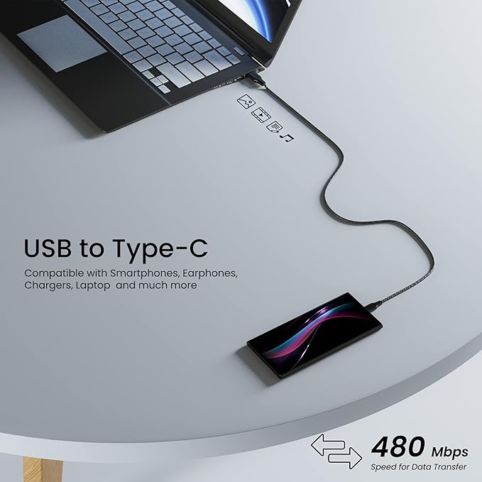 Ambrane Unbreakable 3A Fast Charging 1.5m Braided Type C Cable
