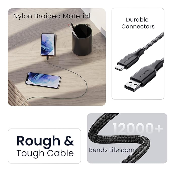 Ambrane Unbreakable 3A Fast Charging 1.5m Braided Type C Cable